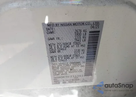2025 Nissan Pathfinder Sv 4Wd z USA, uszkodzony, nr VIN 5N1DR3BC3SC251561